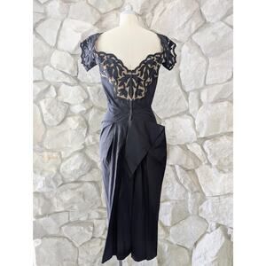 1950's Vintage Inky Black Wiggle Dress XS Extra Small